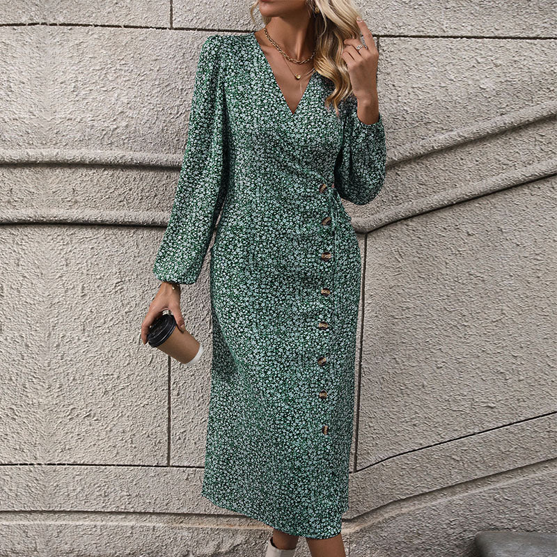 Damen Florales Wickel-Midikleid mit asymmetrischer Knopfleiste und geraffter Taille Drune