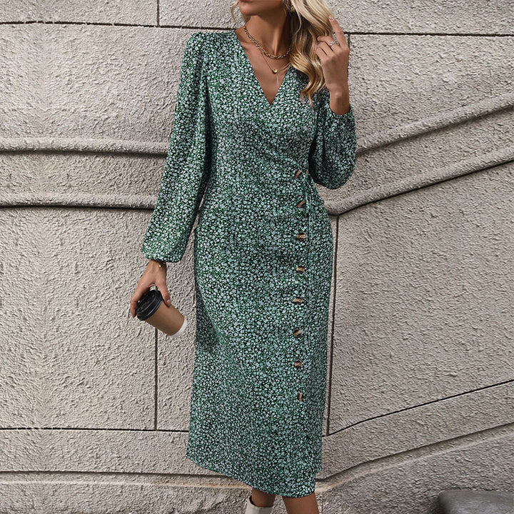Damen Florales Wickel-Midikleid mit asymmetrischer Knopfleiste und geraffter Taille Drune