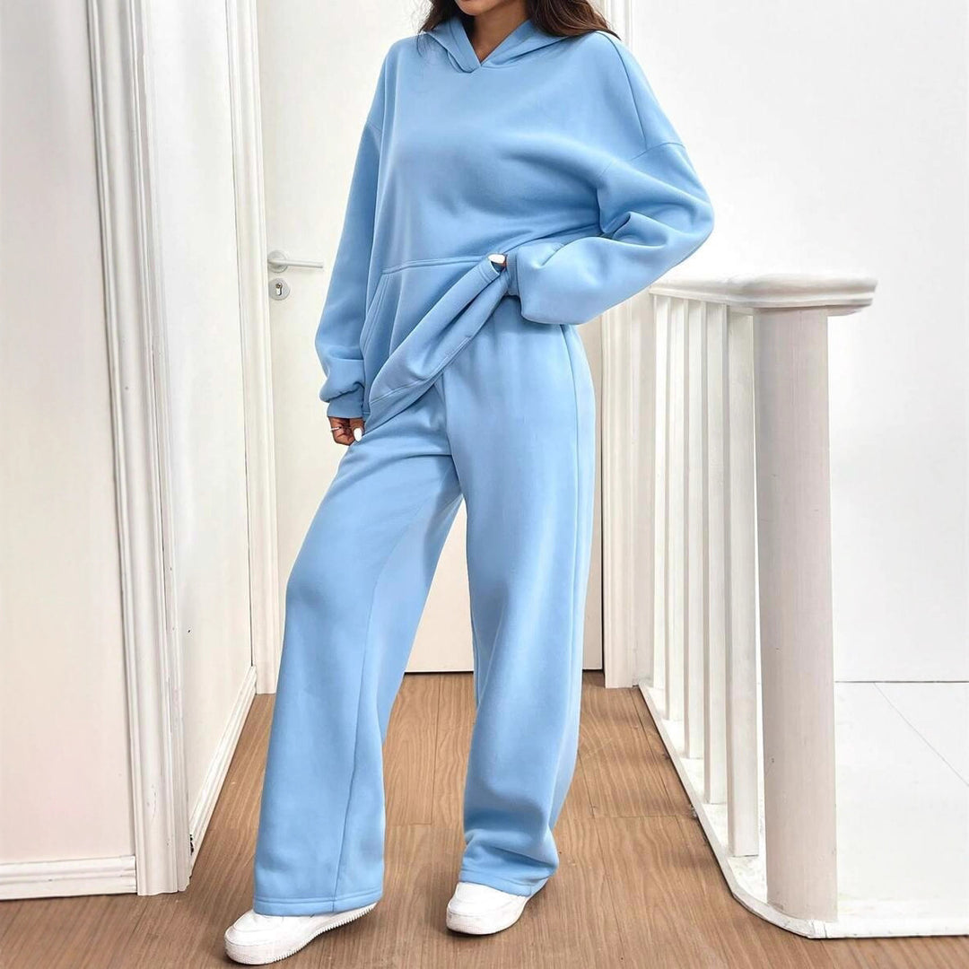 Damen lässiger Hoodie mit hoher Taille und weitem Hosen-Set Drune