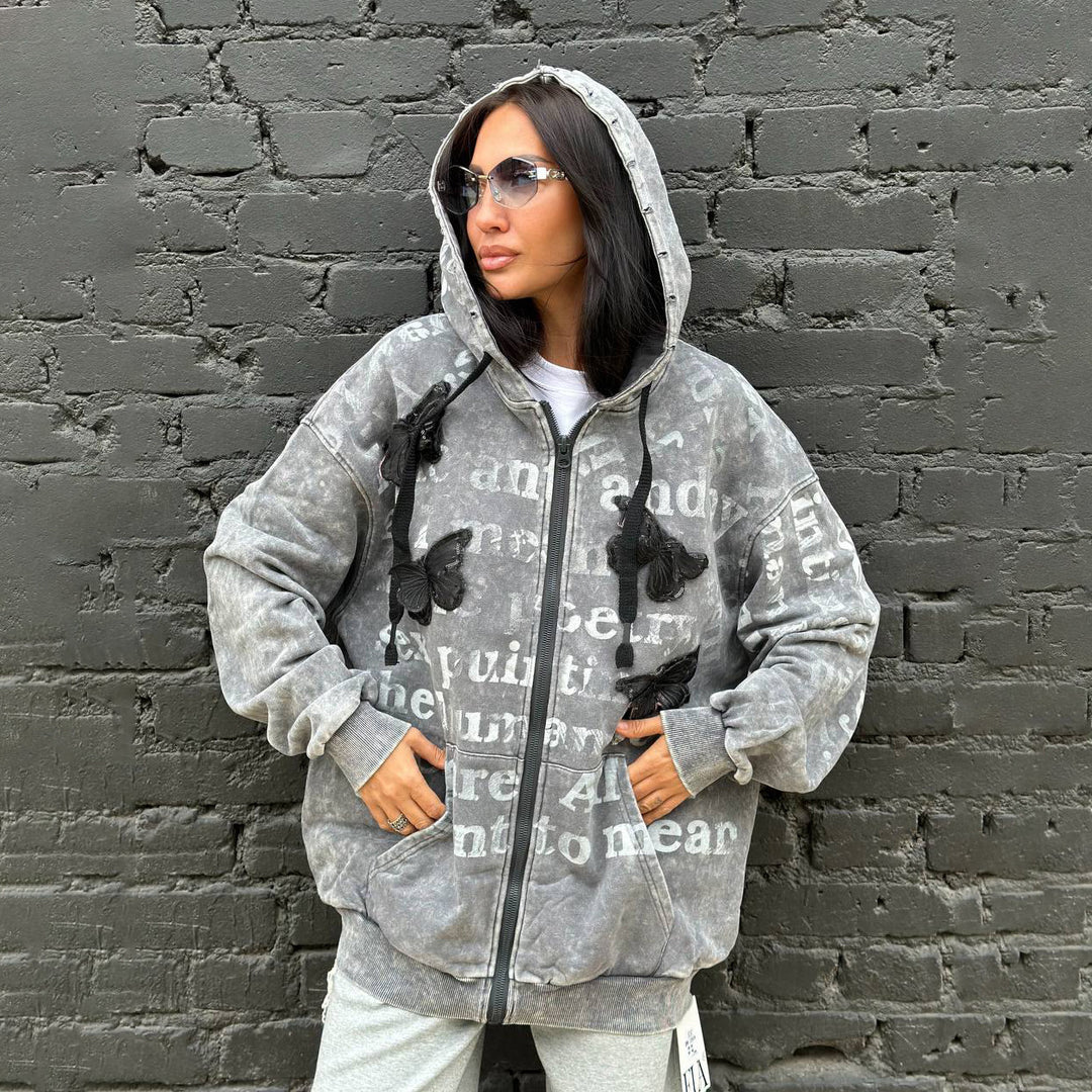 Damen Oversized Kapuzenjacke mit einzigartigem Print Drune