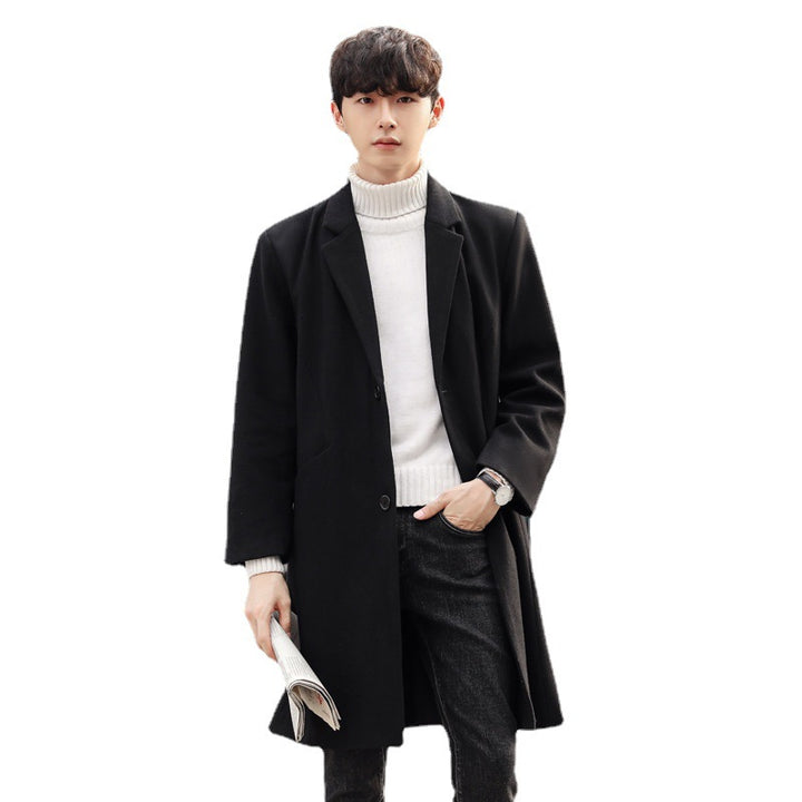 Herren Eleganter langer Wollmix-Mantel mit Schalkragen und geradem Schnitt Drune
