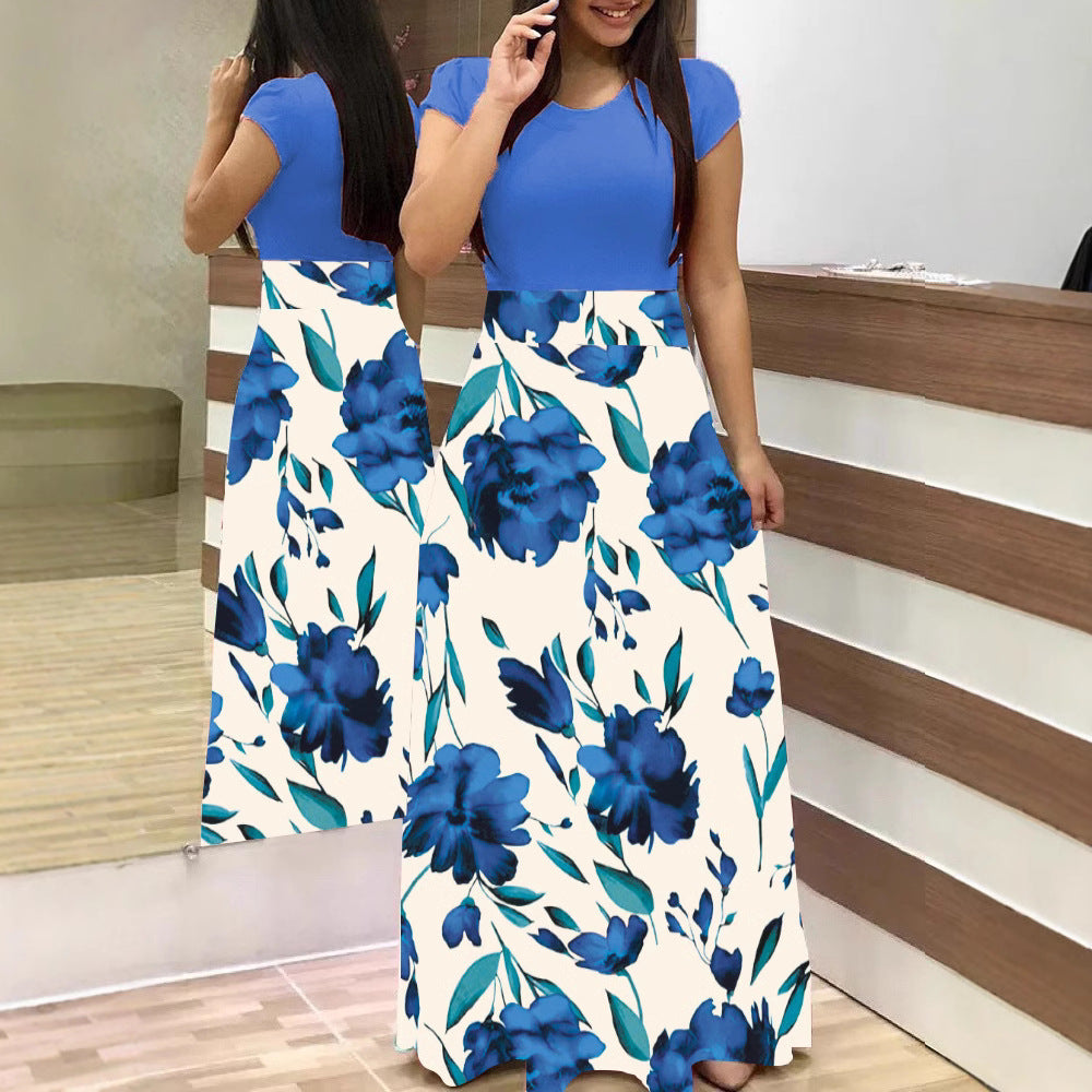 Damen Zweiteilig wirkendes Maxikleid mit figurbetontem Jersey-Oberteil und weitem Blumenrock Drune