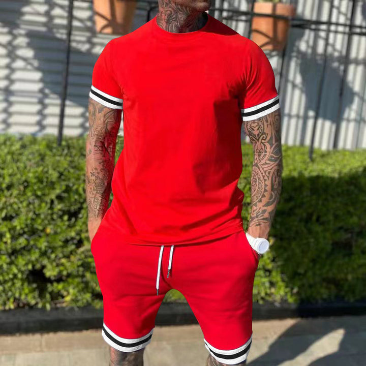 Herren nan sportliches Freizeitset aus Baumwolljersey mit Rundhalsshirt und Kordel-Kurzhose Drune