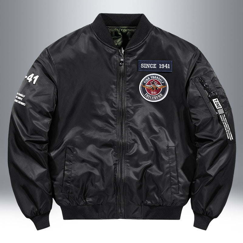 Herren Piloten-Bomberjacke mit Patch-Details, Nylon‑Shell und Ärmeltasche Drune