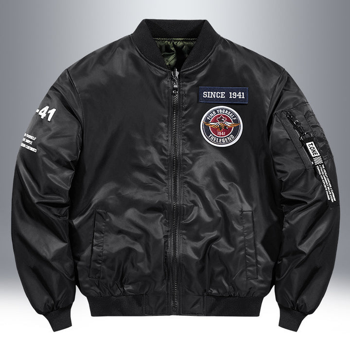 Herren Piloten-Bomberjacke mit Patch-Details, Nylon‑Shell und Ärmeltasche Drune