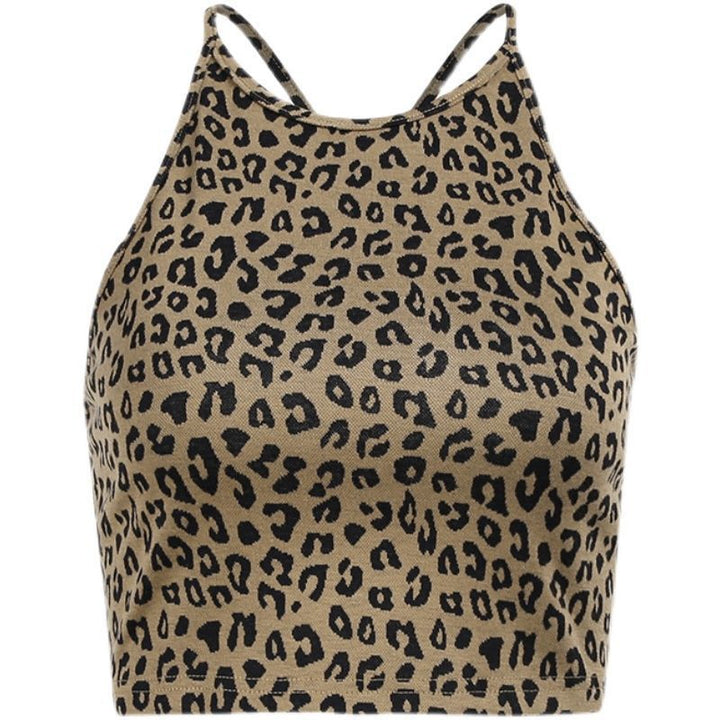 Damen Crop-Top mit trendigem Leopardenmuster und schmalen Trägern Drune