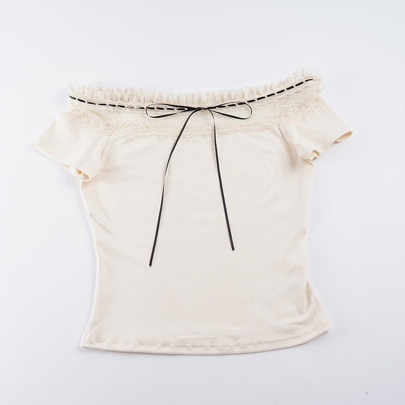 Damen Off-Shoulder Oberteil mit Spitzenverzierungen und taillierter Passform Drune