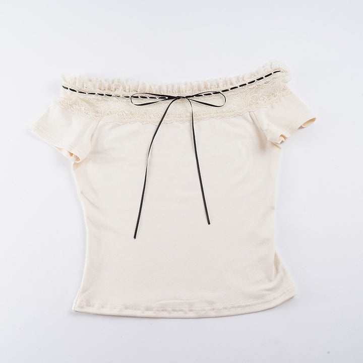 Damen Off-Shoulder Oberteil mit Spitzenverzierungen und taillierter Passform Drune