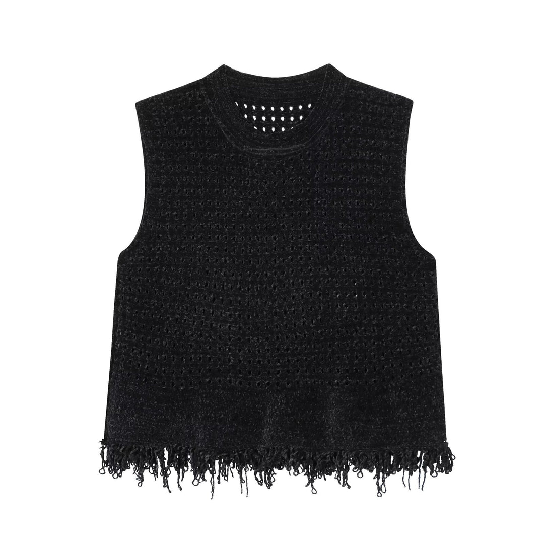 Damen Stricktop mit fransem Saum Drune