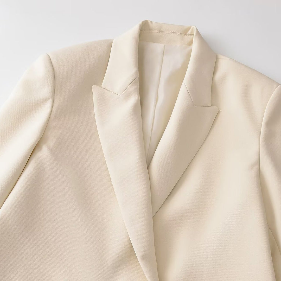 Damen Doppelreihiger Longblazer mit Reverskragen, tailliertem Schnitt und Pattentaschen Drune