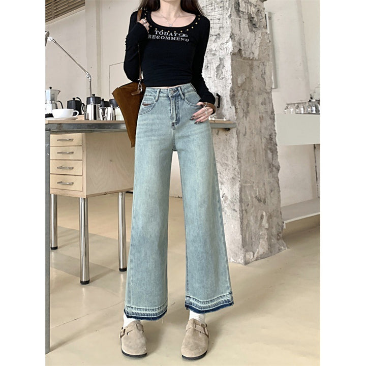 Damen Weit geschnittene Denim-Hosen mit hohem Bund Drune