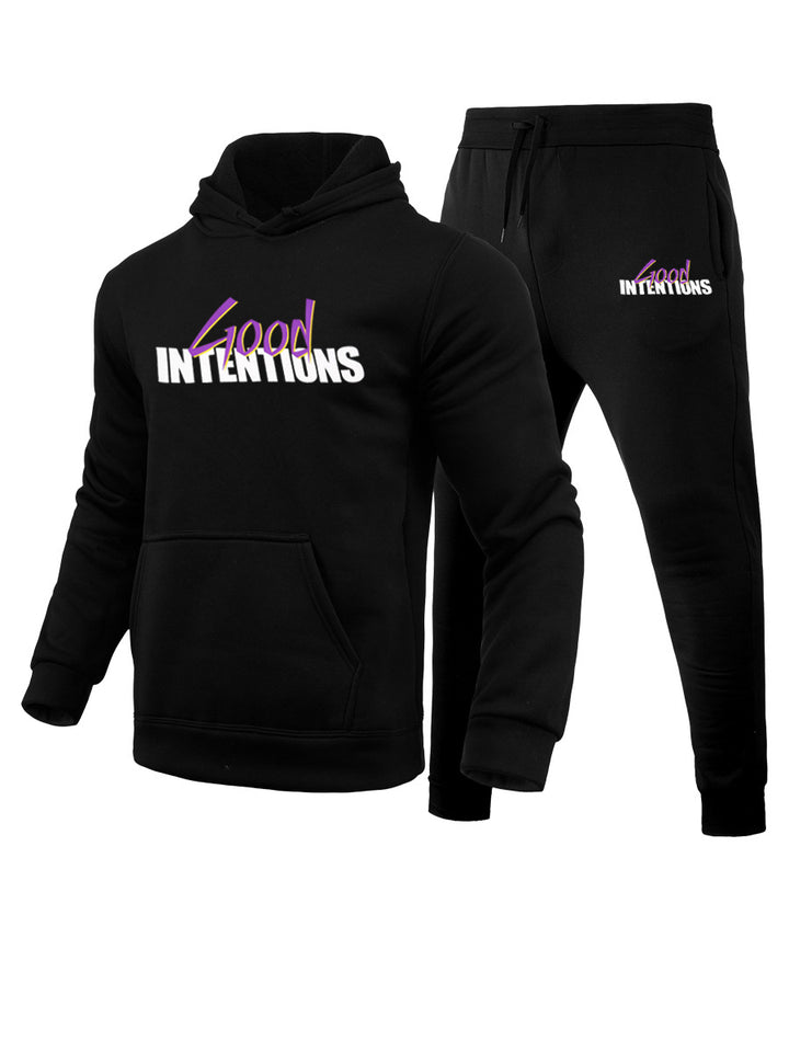 Herren sportliches Hoodie- und Jogginghose-Set mit auffälligem Statementdruck Drune