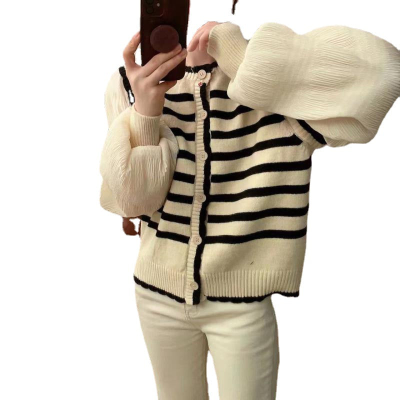 Damen Strickjacke mit voluminösen Ärmeln und Streifenmuster Drune