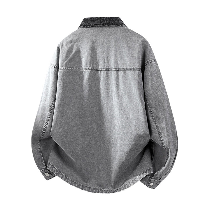 Herren Oversize Denim-Hemdjacke mit Kontrasttasche und Druckknopfleiste Drune