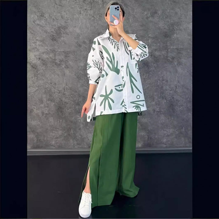 Damen Lässige Oversized-Bluse mit grafischem Druck und weiter Passform Drune
