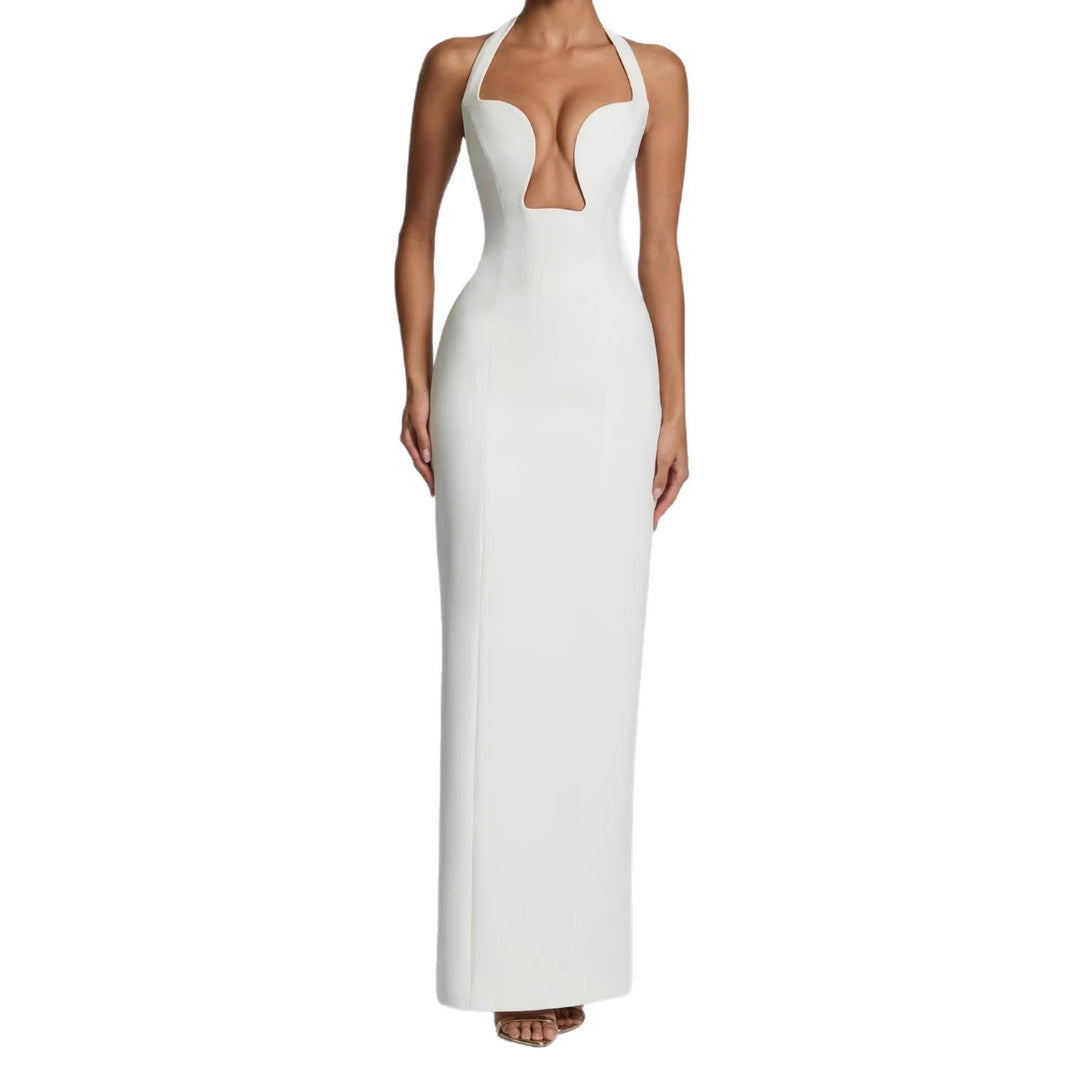 Damen Elegantes Maxikleid mit tiefem V-Ausschnitt und schmeichelnder Silhouette Drune