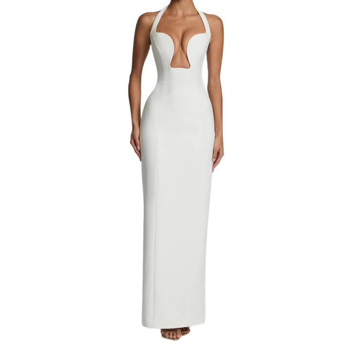 Damen Elegantes Maxikleid mit tiefem V-Ausschnitt und schmeichelnder Silhouette Drune