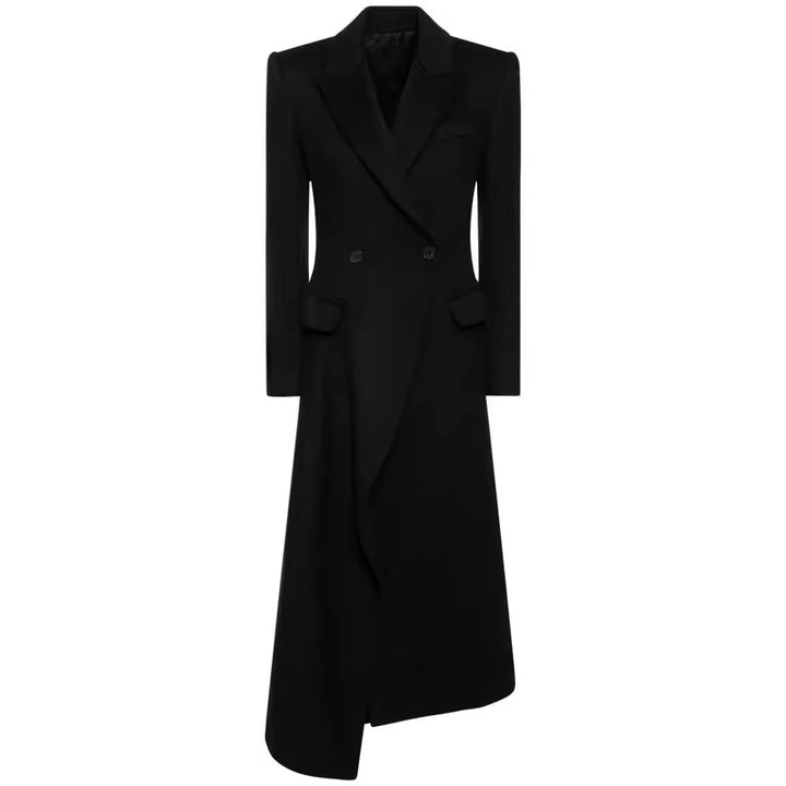 Damen Maxilanger Asymmetrischer Doppelreihiger Blazer‑Mantel mit betonter Schulter Drune