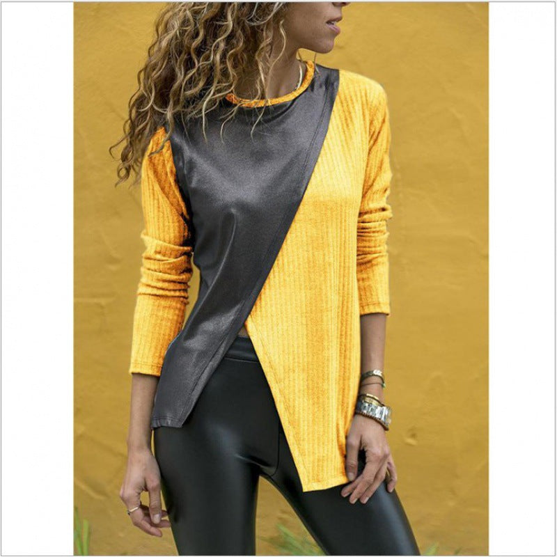 Damen Langarmshirt mit kontrastierendem Stoffmix und asymmetrischem Saum Drune