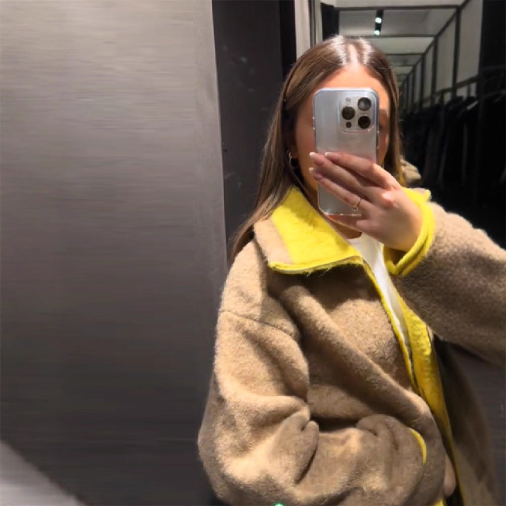 Damen Wolle Jacke mit auffälligem Kragen Drune
