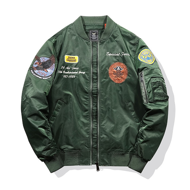 Herren Bomberjacke mit dekorativen Patch‑Applikationen, MA‑1‑Inspiriertes Utility‑Design Drune
