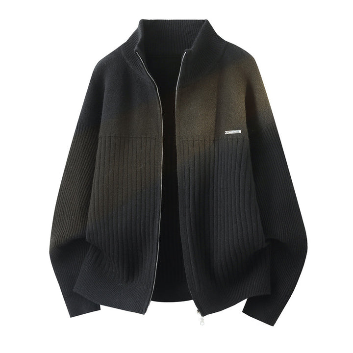 Unisex Oversize Strick-Cardigan mit Stehkragen, durchgehendem Reißverschluss & Struktur-Rippstrick Drune