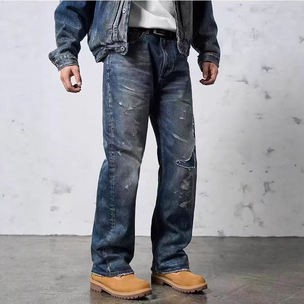 Herren Weit geschnittene Destroyed Jeans Drune