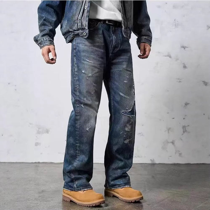 Herren Weit geschnittene Destroyed Jeans Drune