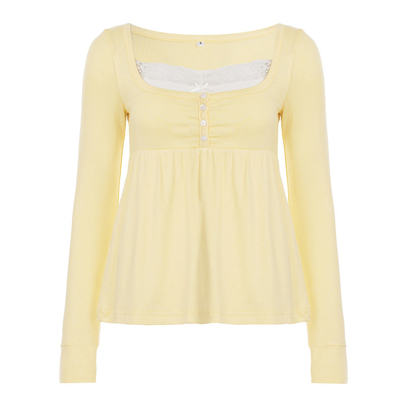 Damen nan tailliertes Still-Longsleeve mit Knopfleiste, Unterbrustnaht und elastischem Jersey Drune