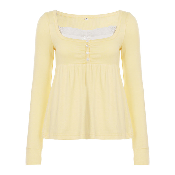 Damen nan tailliertes Still-Longsleeve mit Knopfleiste, Unterbrustnaht und elastischem Jersey Drune