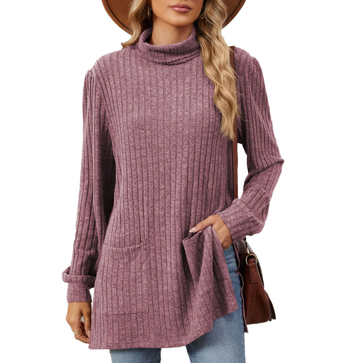 Damen elegantes Oberteil aus strukturierter Strickware mit Stehkragen und Seitentaschen Drune