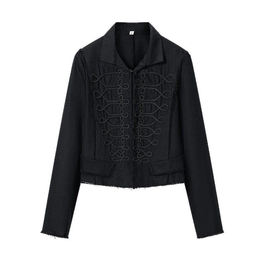Damen Kurze militärisch inspirierte Jacke mit Zierkordeln und fransigem Saum Drune