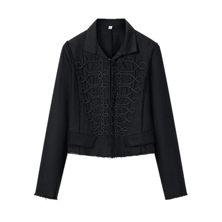 Damen Kurze militärisch inspirierte Jacke mit Zierkordeln und fransigem Saum Drune