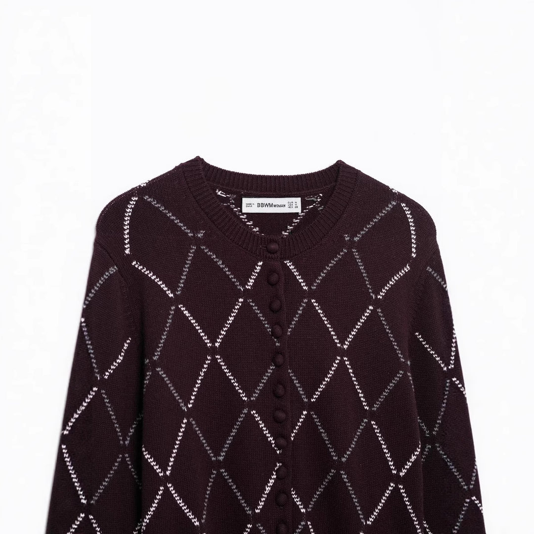 Damen Strickjacke mit geometrischem Muster und Knopfverschluss Drune