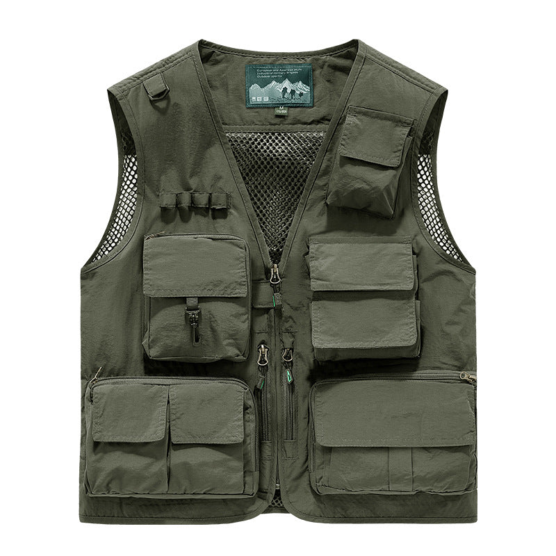 Herren multifunktionale Angler- und Utility‑Weste mit zahlreichen Reißverschluss- und Kletttaschen sowie Mesh-Innenfutter Drune