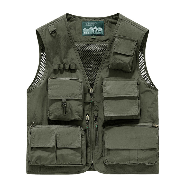 Herren multifunktionale Angler- und Utility‑Weste mit zahlreichen Reißverschluss- und Kletttaschen sowie Mesh-Innenfutter Drune