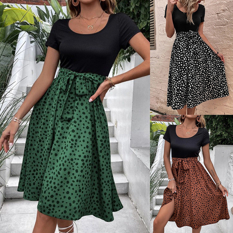 Damen Midikleid mit ausgestelltem Rock und modischem Punktedesign Drune