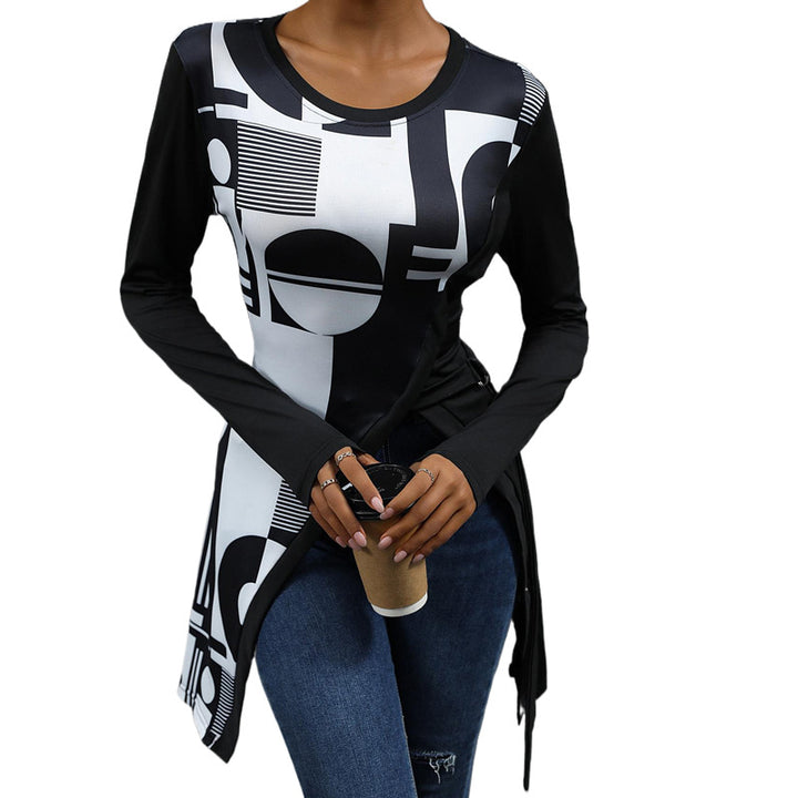Damen Asymmetrisches Langarmoberteil mit geometrischem Muster Drune