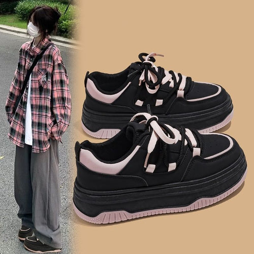 Damen Plateausneaker im Retro-Chunky-Look mit zweifarbiger EVA-Sohlenschichtung und gepolstertem Komfortkragen Drune