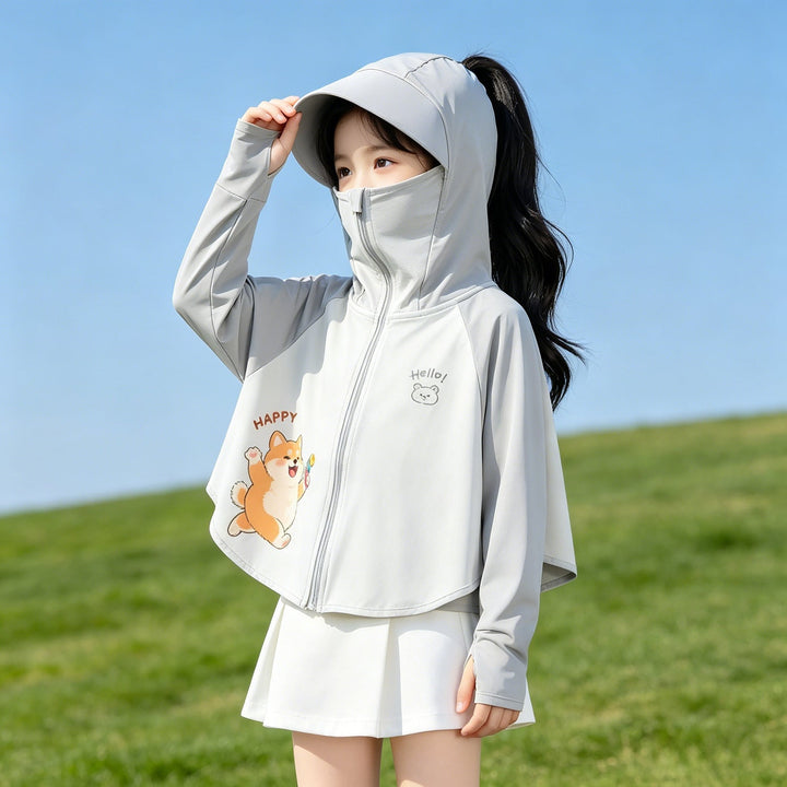 Unisex nan UV-Schutz Kapuzenjacke mit Sonnenschild und integrierter Gesichtsmaske für Kinder  Drune