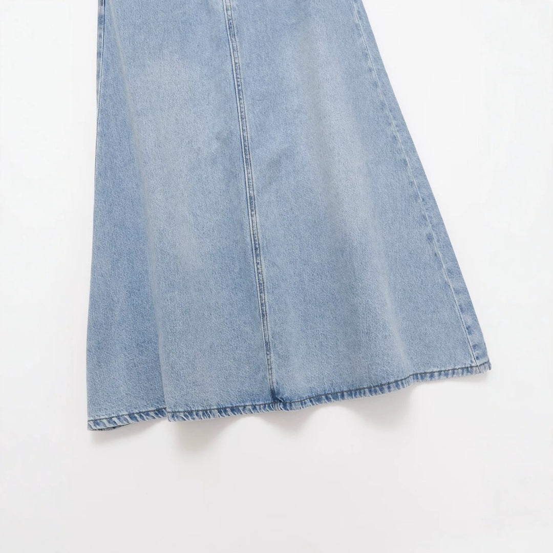 Damen Jeans-Midirock im A-Linien-Schnitt mit hohem Bund und Taillengürtel Drune