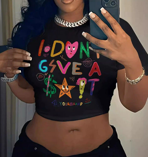 Damen Crop-T-Shirt mit kreativem Aussage-Design Drune