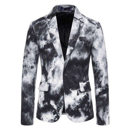 Herren Slim-Fit Sakko mit Aquarell-Print und Ein-Knopf-Verschluss Drune