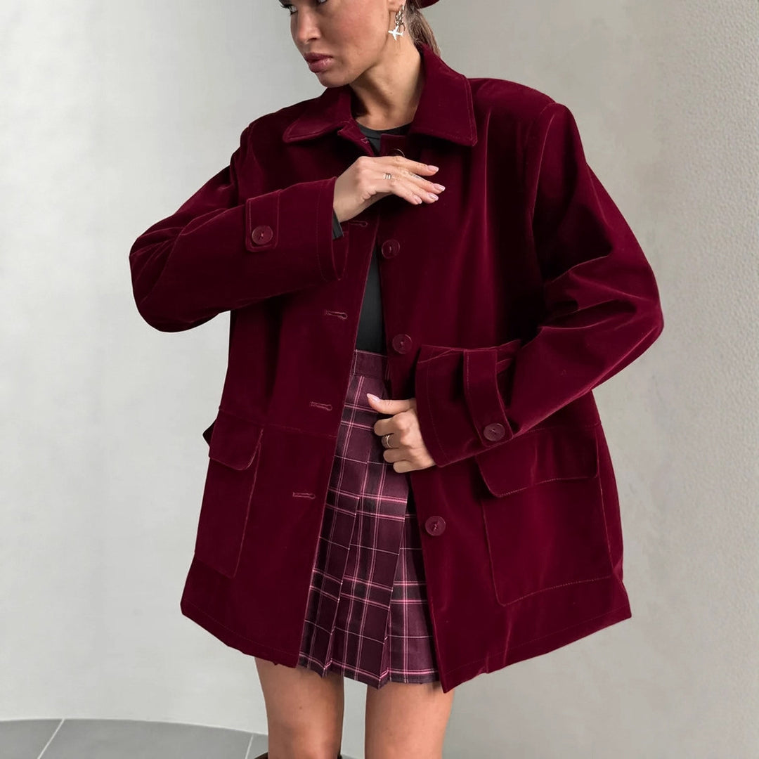 Damen Veloursjacke im modernen Oversized-Stil mit praktischen Taschen Drune