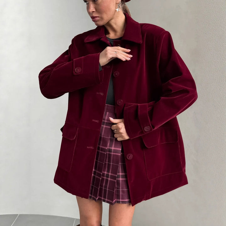 Damen Veloursjacke im modernen Oversized-Stil mit praktischen Taschen Drune