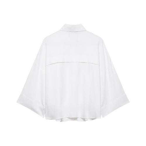 Damen Cropped Oversize‑Hemdjacke mit Kimonoärmeln und Dekoknöpfen Drune