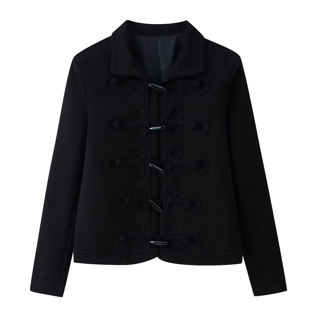 Damen Kurze Jacke mit Froschverschlüssen und Stehkragen Drune