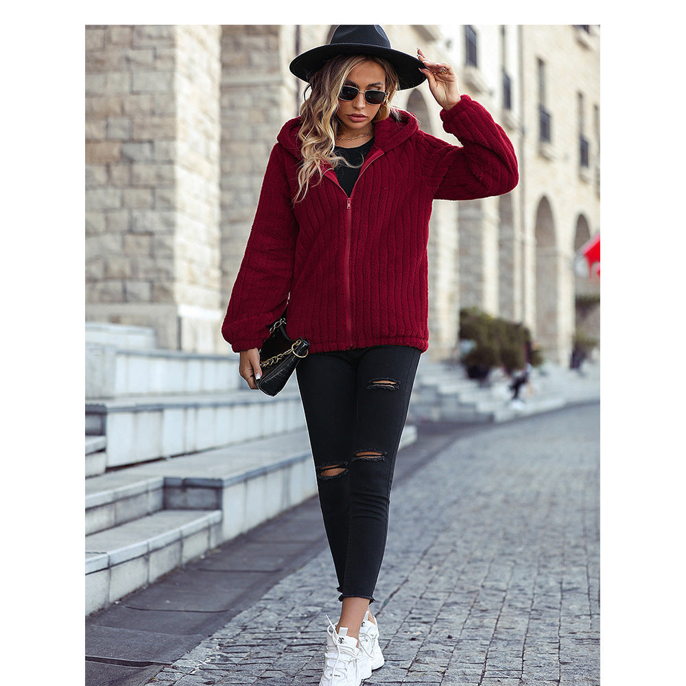 Damen Gemütliche Strickjacke mit Kapuze und weich gefüttertem Innenfutter Drune