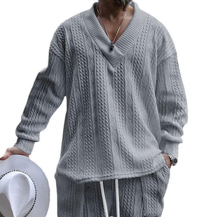 Herren lässiger Strickpullover mit V-Ausschnitt und Kabelmuster Drune