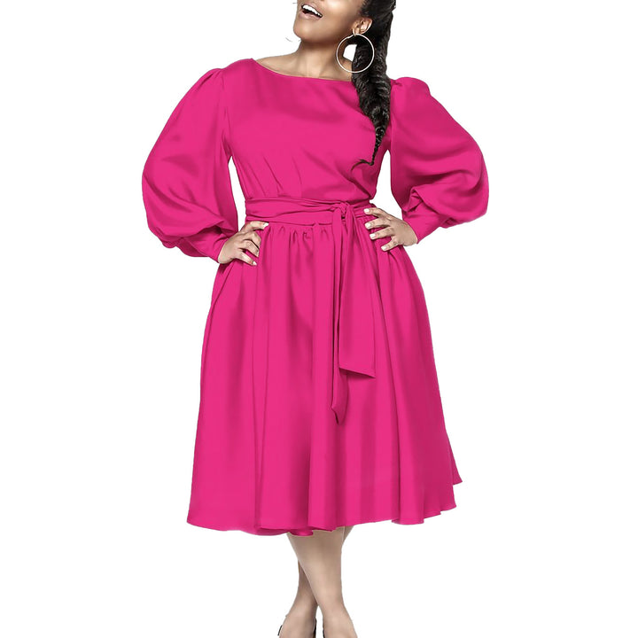 Damen Maxikleidung mit elegantem Wickelgürtel und voluminösen Ärmeln Drune
